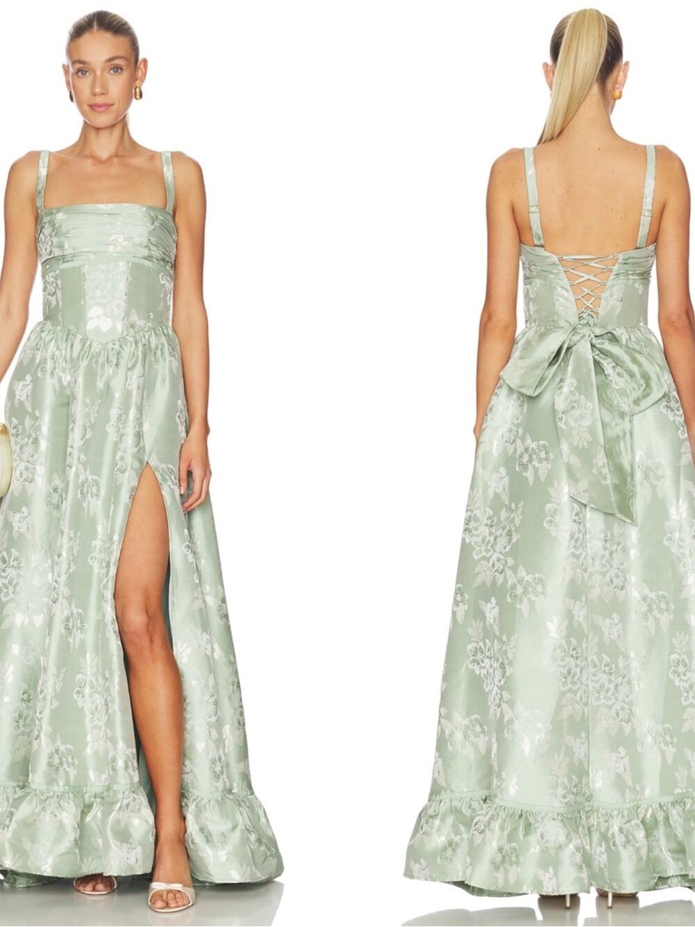V. CHAPMAN Ava Floral Jacquard Sage Baroque Green Maxi Dress Size 6